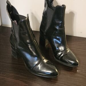 Zara Basic Shiny Black Ankle Boots Size 37 EU 6 US